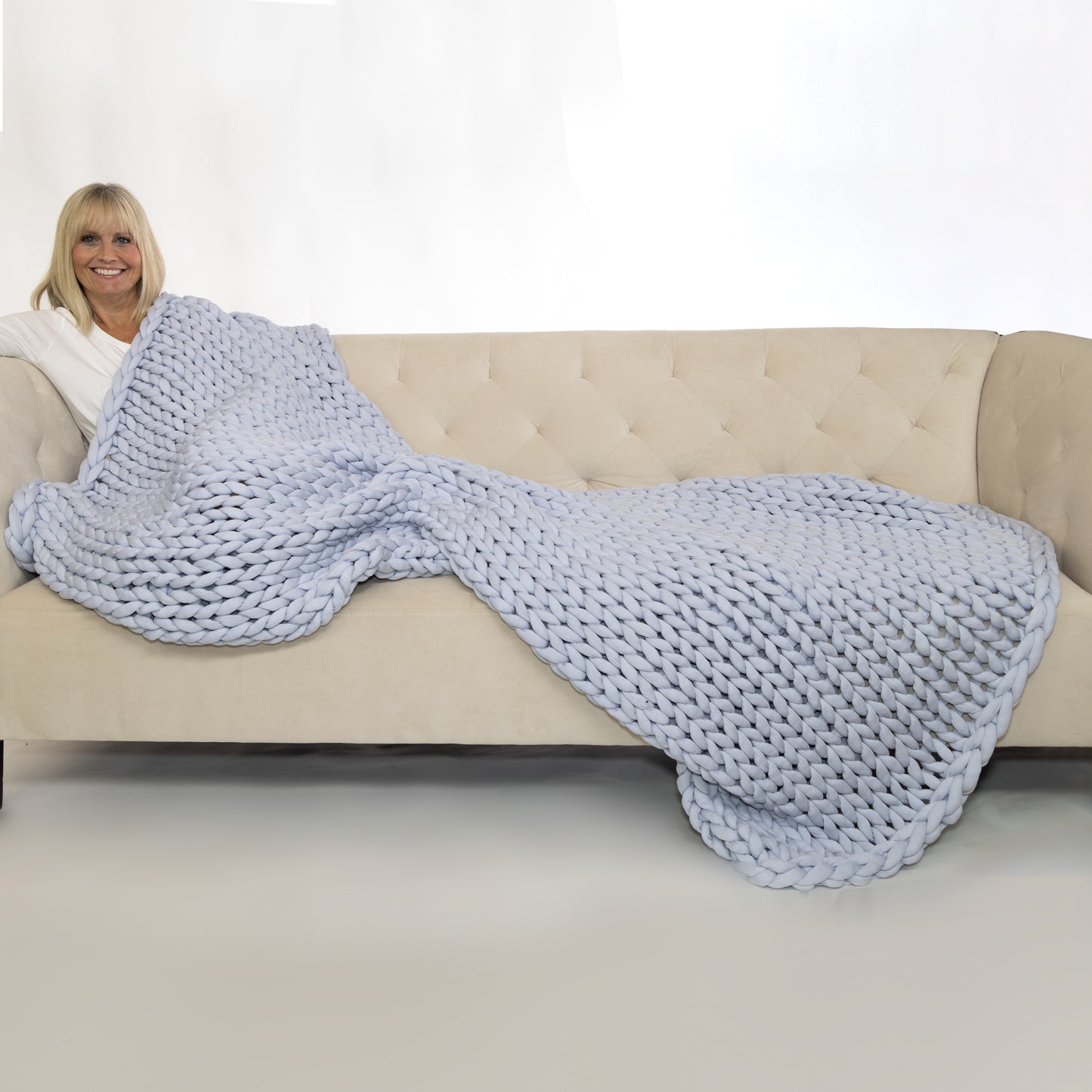 Chunky Knit Weighted Blanket, Queen Size, Silver Gray, 18 Pounds