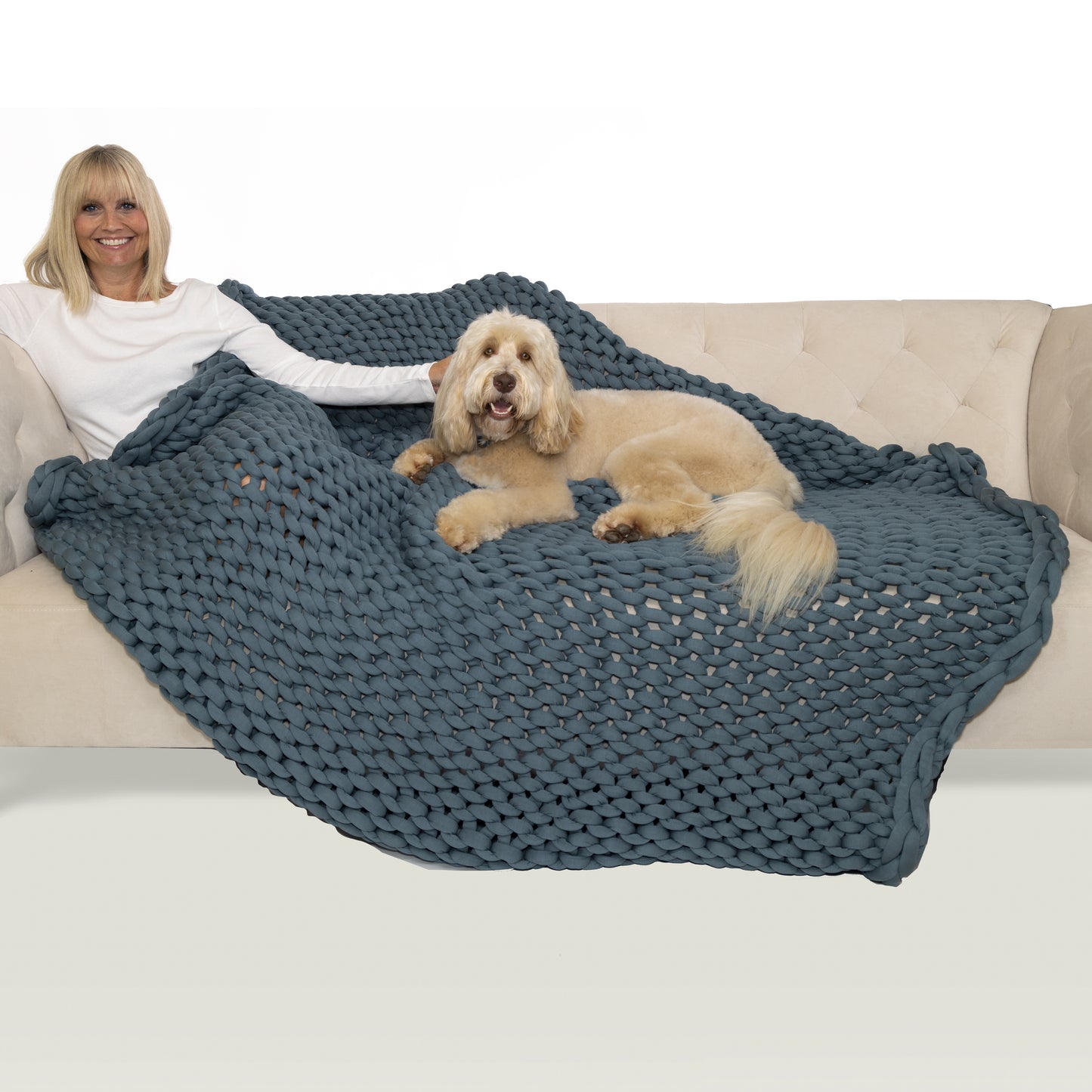 Chunky Knit Weighted Blanket, Queen Size, Spa Blue,18 POUNDS