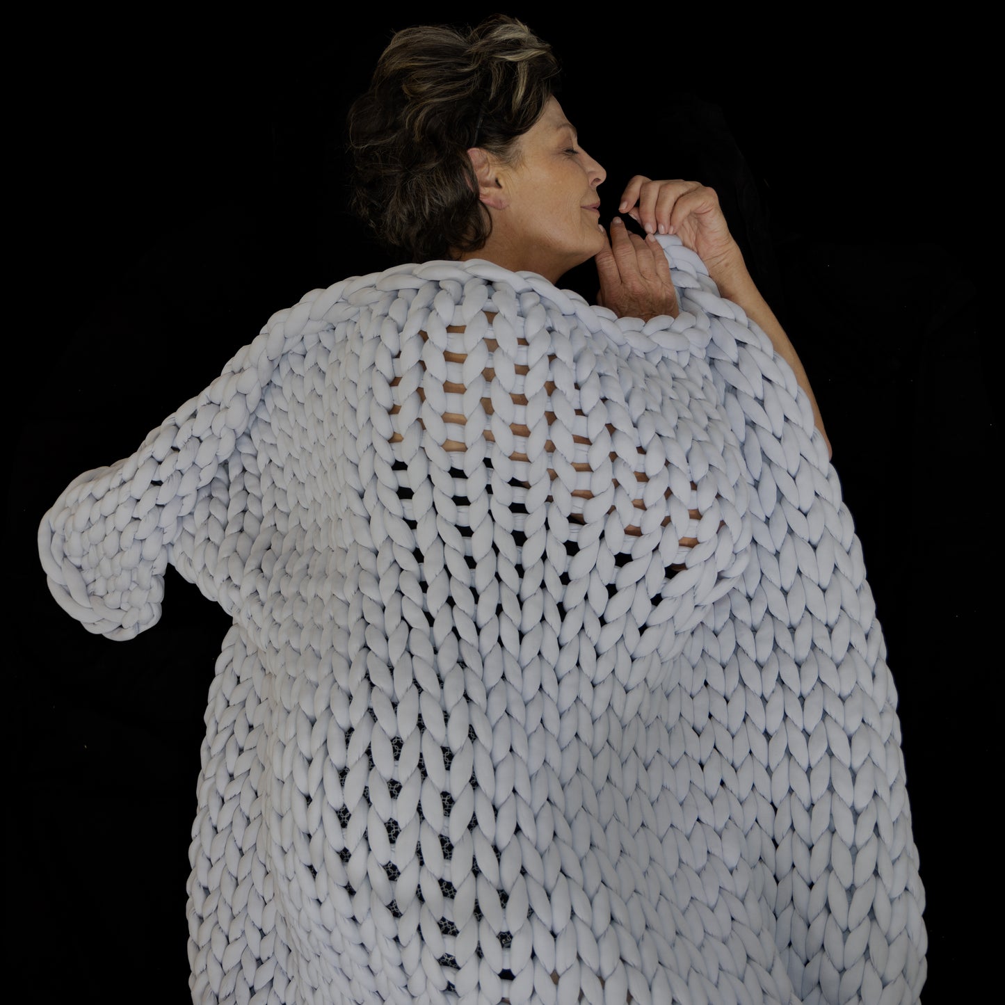 Chunky Knit Weighted Blanket, Queen Size, Silver Gray, 18 Pounds